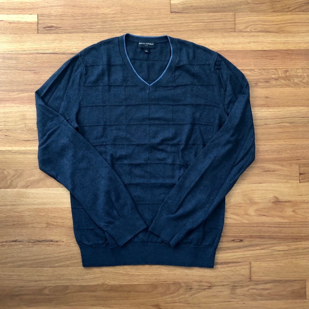 Banana Republic Navy Blue Window Pane Sweater